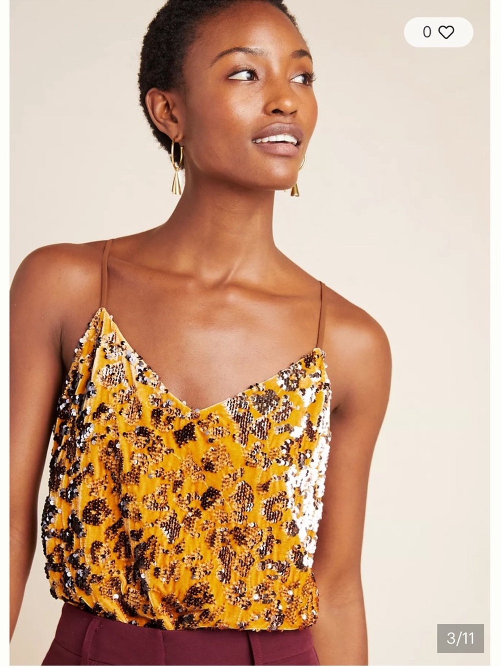 Anthropologie Sequin Leopard Print Cami Tank Top